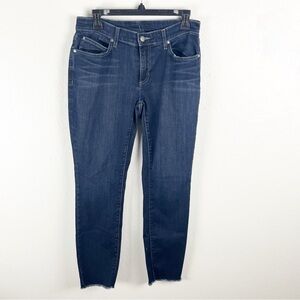 EILEEN FISHER Dark Wash Organic Cotton Blend Fray Hem Jeans, Size 28